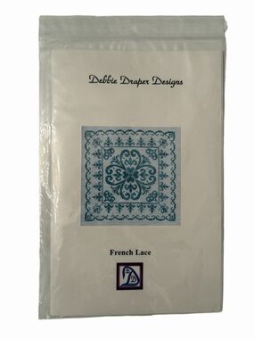 Debbie Draper Designs “French Lace” Cross Stitch Pattern | Blue Floral Motif